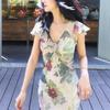 Boho asymmetrisches tief ausgeschnittenes langärmeliges zweiteiliges Kleid