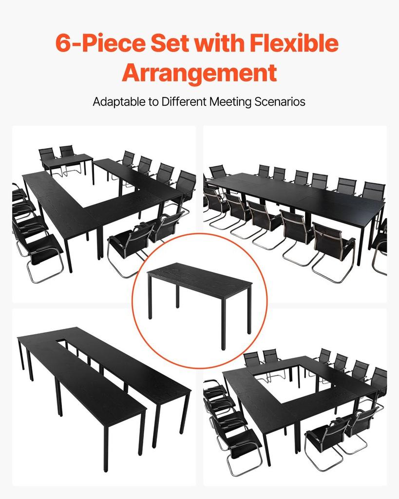 Conference Table, Set of 6, 1400 Mm Office Meeting Table for 16 Person, Flexible Combination Desk Set, Modern Rectangle Meeting Desk with Metal Legs