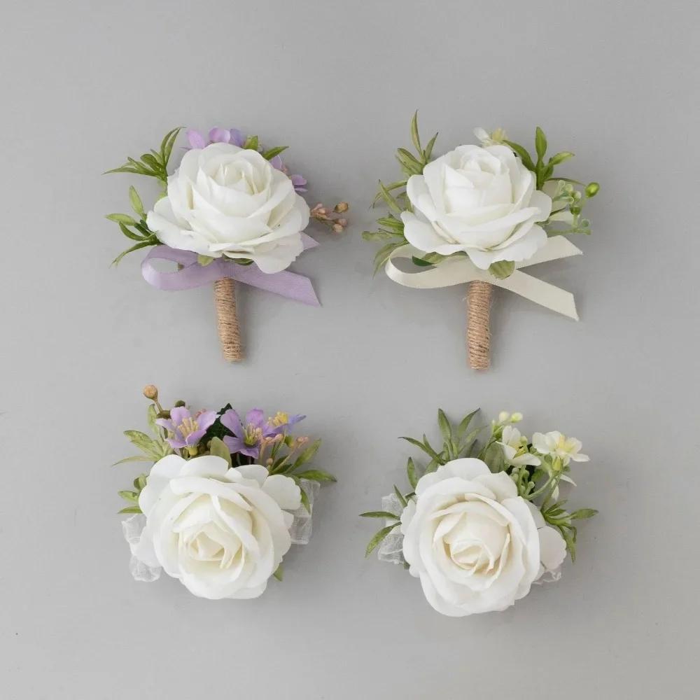 1pc Wedding Simulation Flower Chest Flower Groom Bride Wrist Flower Set Ball Couple Accessories Dinner Party Artificial Flowers