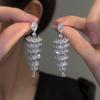 Elegant Fan-shaped Zircon Tassel Earrings - Luxurious Studs with Diamond Design