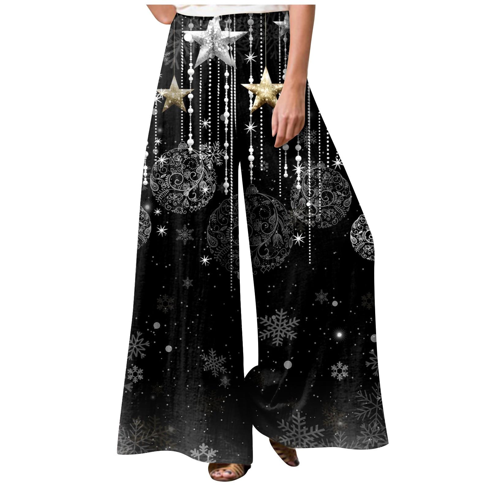 

Women s Fashion Christmas Tree Print Casual Loose Street Straight Leg Pants чёрный