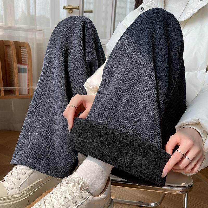 Chenier Wide-leg Pants Women's Autumn and Winter High-waisted and Thin Casual Thickened Velvet Wheat Ears Narrow Straight-leg Pants