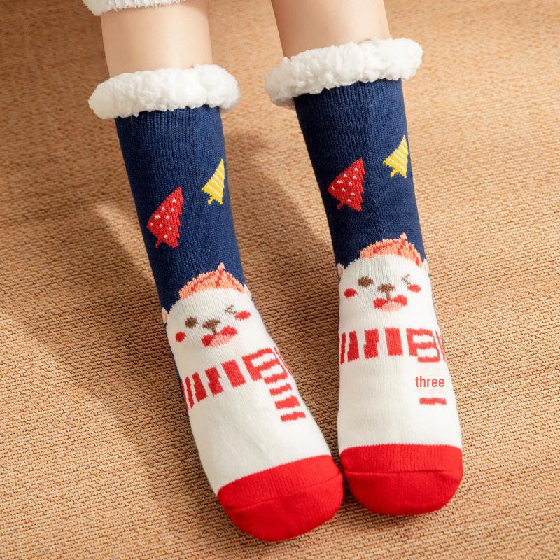 "Women's Plush Coral Fleece Christmas Socks - Cozy Winter Sleep & Carpet Leg Warmers"