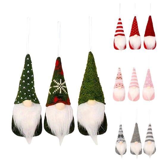 3Pcs Faceless Doll Pendant Christmas Gnome Ornament with Lanyard Long Beard Hat Doll Knitted Decoration