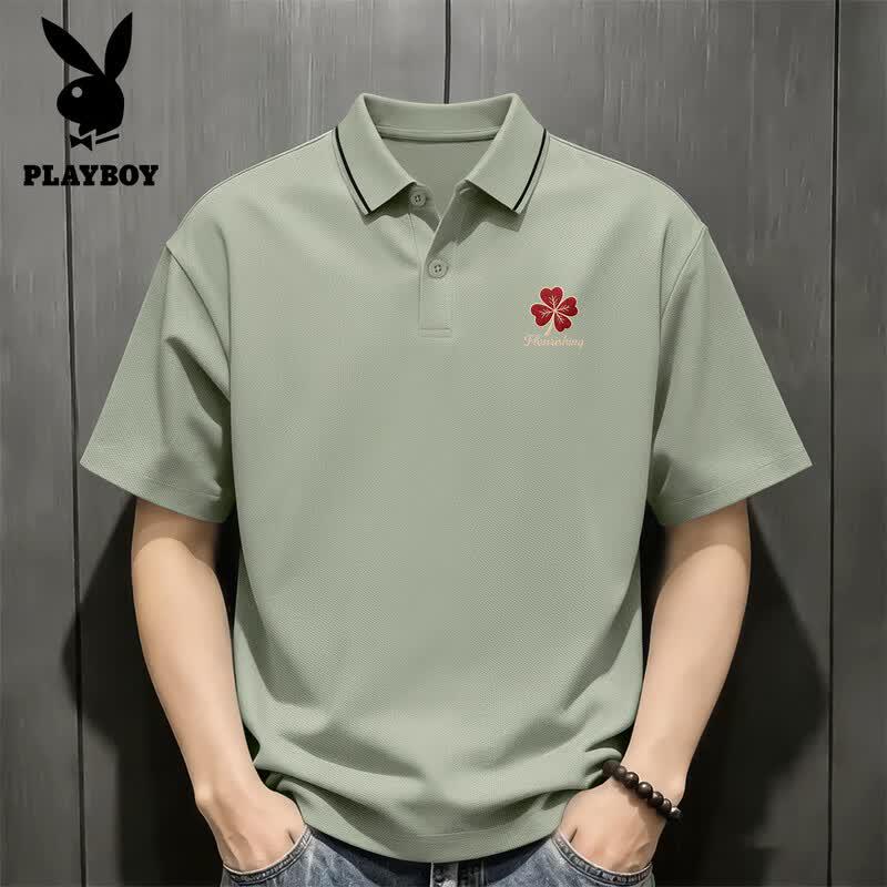 Playboy Men's Four-Leaf Clover Short Sleeve Polo Shirt