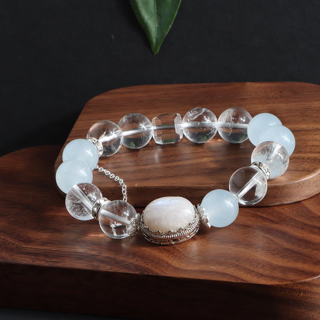 Bracelet Natural White Crystal Aquamarine Fashion Crystal Bracelet Egg Shaped Inlaid Chain Original