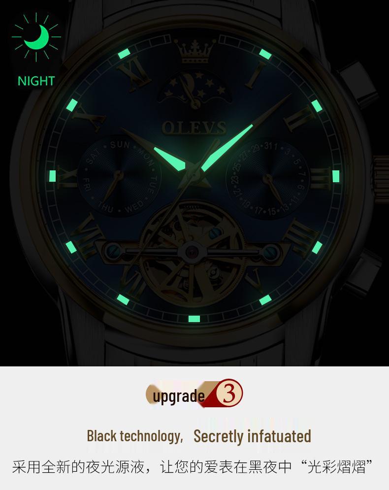 Oulisi Men's Automatic Moon Phase Skeleton Watch