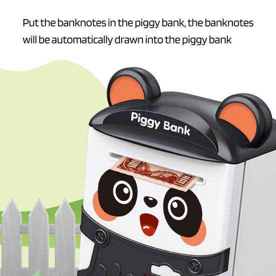 Barn Panda Sparebøsse Auto-Rull Passord Fingeravtrykk Opplåsing Batteridrevet Elektrisk Mynt Seddel Minibank Maskin Gutter Jenter Bursdagsgave