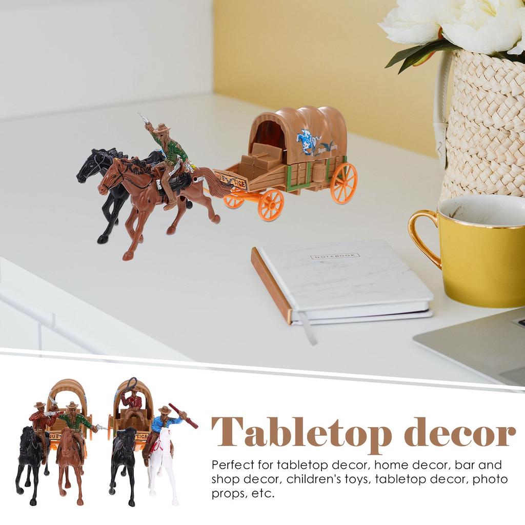 2 Sets of West Cowboy Carriage Models Plastic Carriage Models with Cowboy Culture Collection Mini Toys