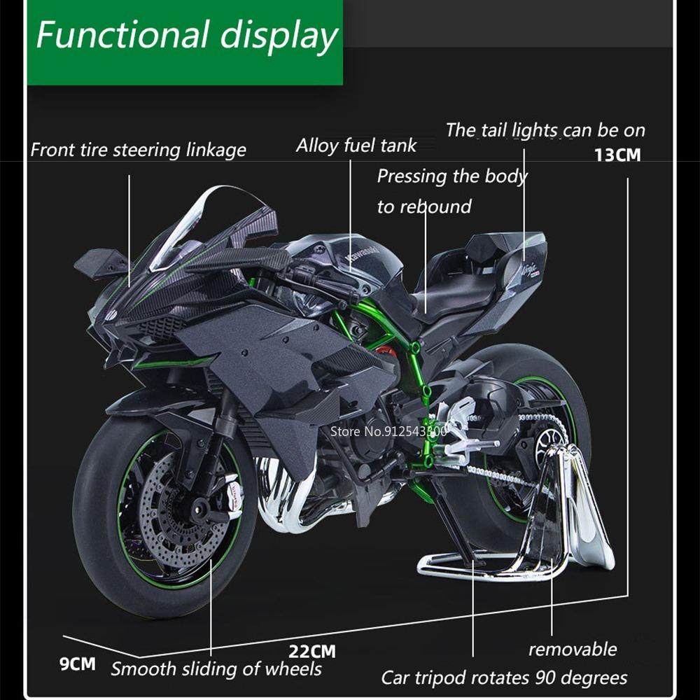 Model de motociclete Kawasaki Ninja H2R 1/9, din aliaj, turnat sub presiune, cu amortizoare, jucărie cu lumină sonoră pentru copii, băieți, cadouri