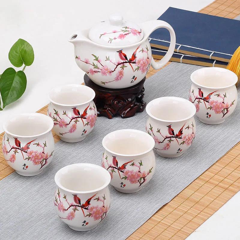 Double Ceramic Teaware Set 1tea Pot + 6cups Exquisite Teapot Kettles Tea Cup Porcelain Chinese Kung Fu Tea Set Drinkware