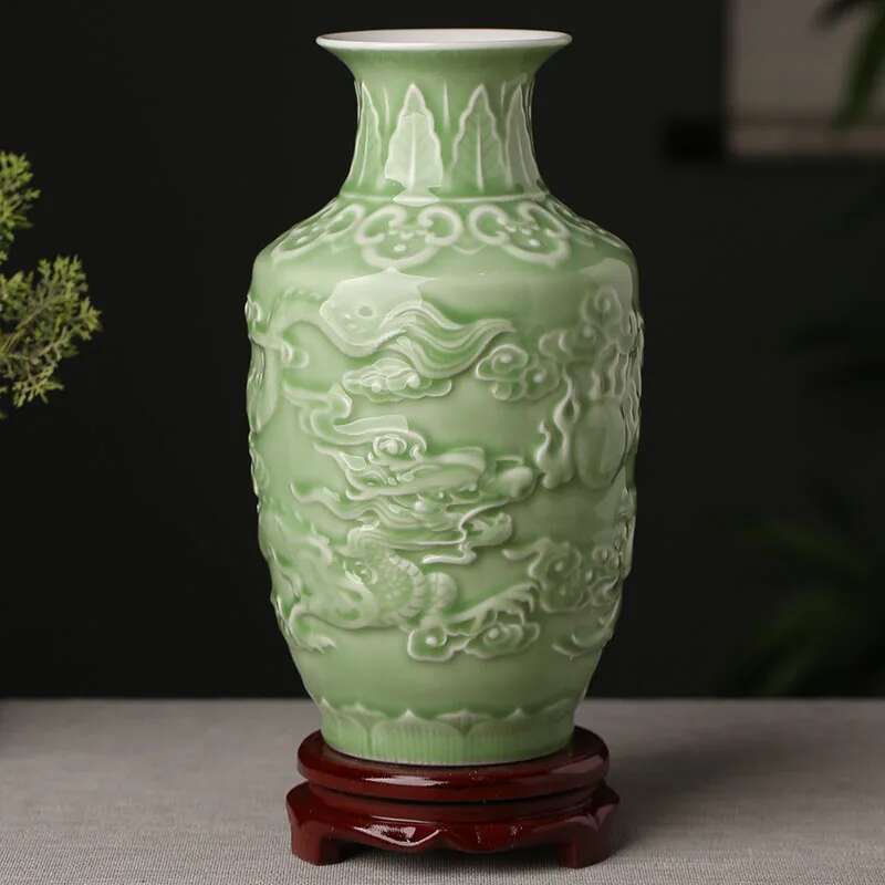 Ceramic Vase Decoration, Flower Arrangement, Antique Shelf, Chinese Zen Flower Arrangement, Home Decoration, Jingdezhen
