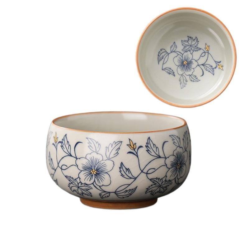 1pc  Beige Ru Kiln Master Cup Single Cup Ceramic Household Kung Fu Tea Cup Retro Blue and White Cup  Master's Cup Tea Set