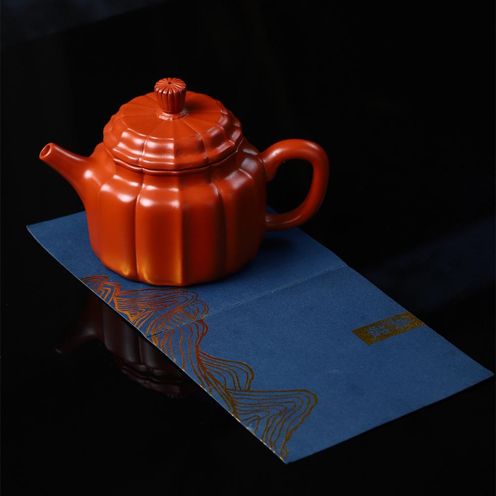 Brocade Pattern Dezhong Yixing Family Collection Big Red Robe Handmade Purple Clay Teapot Set