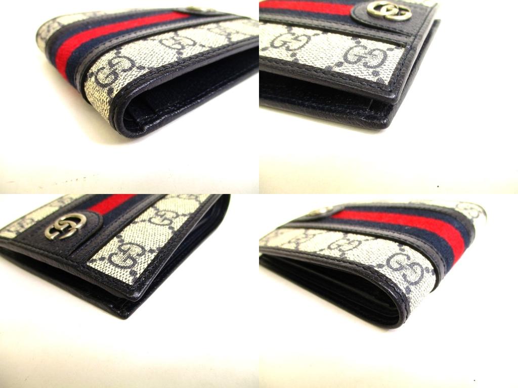 Authentic GUCCI Beige Leather Bifold Wallet Ophidia GG Bifold Wallet #9988  Refurbished
