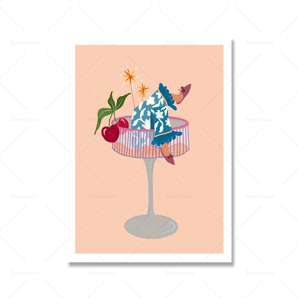 Farbenfroher botanischer Cocktail-Kunstdruck, Margarita-Cocktail-Mädchen, Poster, Zitronenbeine, Getränke, Leinwandgemälde, Küche, Club, Wanddekoration