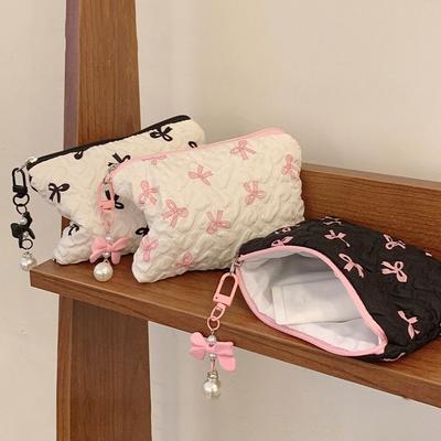 Fashion Bowknot Print Bow Makeup Bag Large Capacity Storage Pouch Cosmetic Bag Toiletry Bag Travel