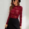 Spring Versatile Lace Slim Outerwear T Shirt Long Sleeve Base Layer Hollow Out Slim Fit Fashion Daily Basic Casual Slim Fit Ladies Elegant Top