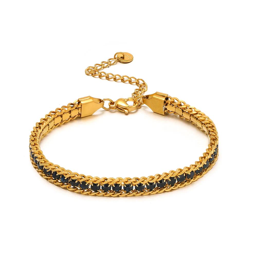 1pc AAA Cubic Zirconia Stone Bracelets Gold Color Stainless Steel Metal Chain Bracelet for Women Punk Hip Hop Jewelry Wholesale