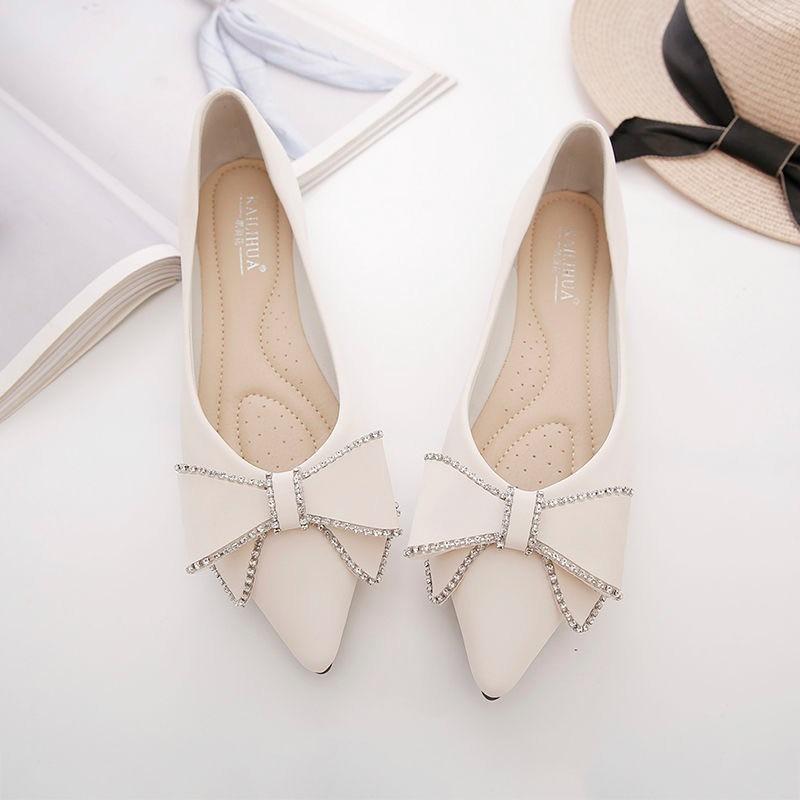 Single shoes women's summer new shoes women's shoes versatile shallow mouth versatile lady ladyshoes soft sole pointed flat shoes