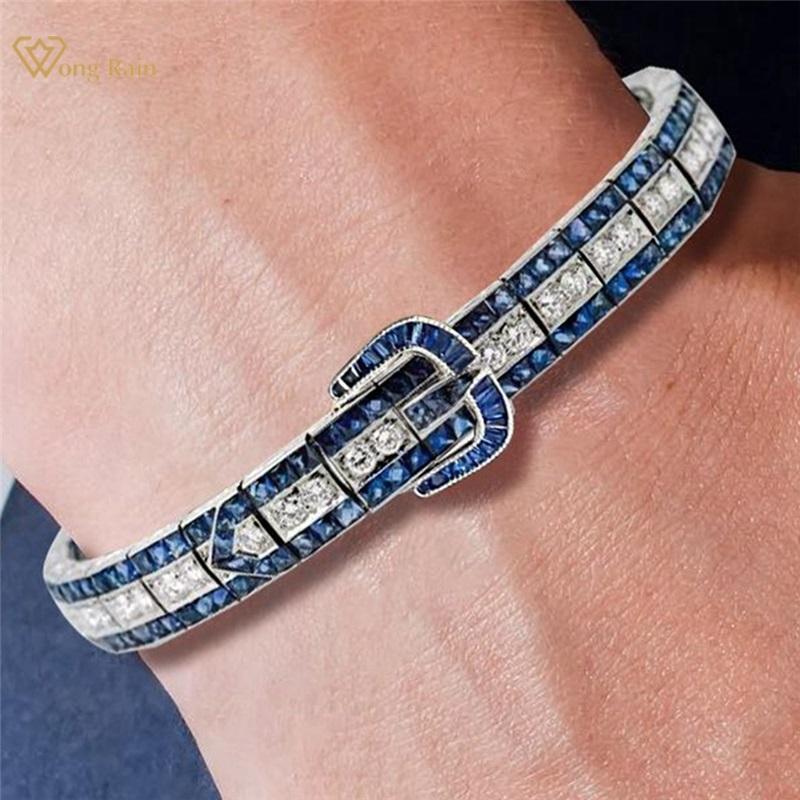 Silver Sapphire Ruby Emerald High Carbon Diamond Gemstone Bracelets Bangle Jewelry Anniversary Gifts