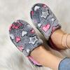 Indoor Non-Slip Fuzzy Slippers, Cute Heart and Star Pattern Slides, Plush Shoes | Plush Fabric Slides for Home Use, Casual Slip-Ons with Fleece Lining