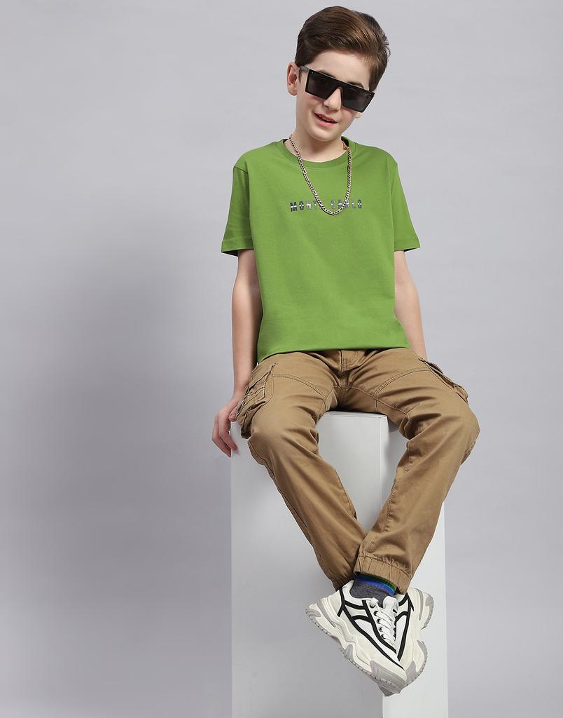 MONTE CARLO Boys Green Printed Round Neck Half Sleeve Regular Fit T-Shirt