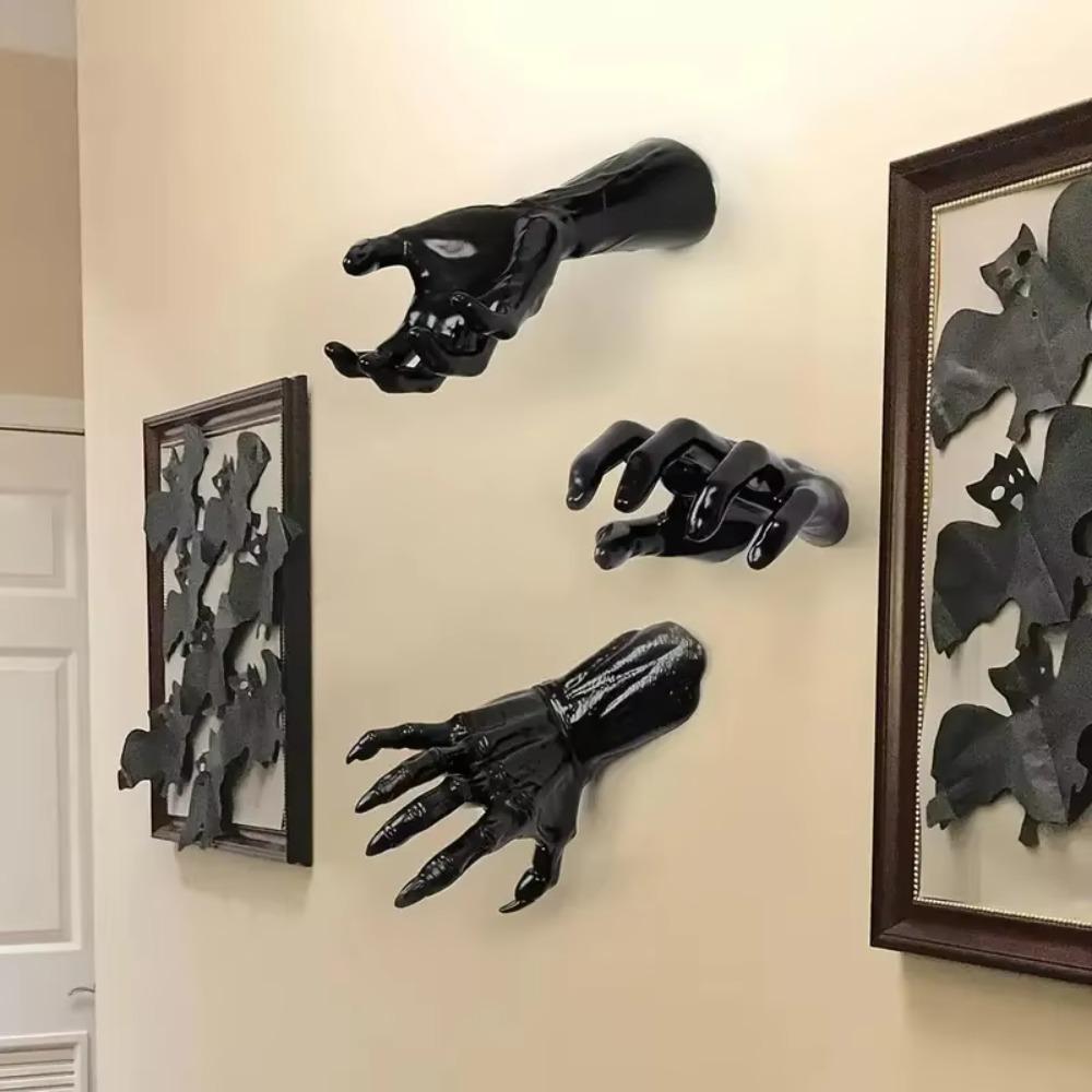3Pcs with Candle Halloween Life-Sized Hands Decoration Black Ghost Hand Storage Hook  Table
