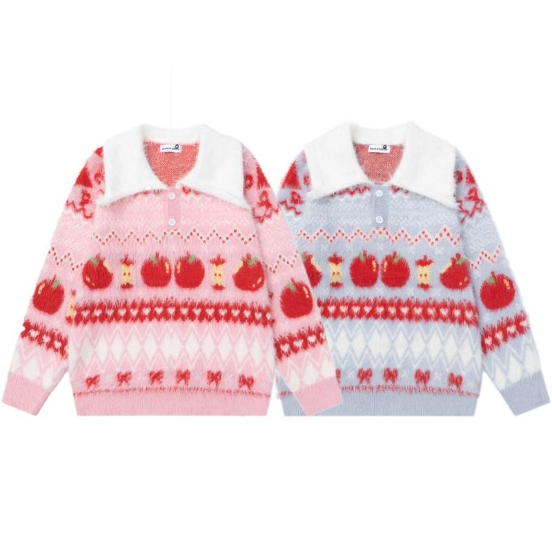 Korean Style Preppy Cute Cartoon Y2K Contrast Color Polo Sweater Teens