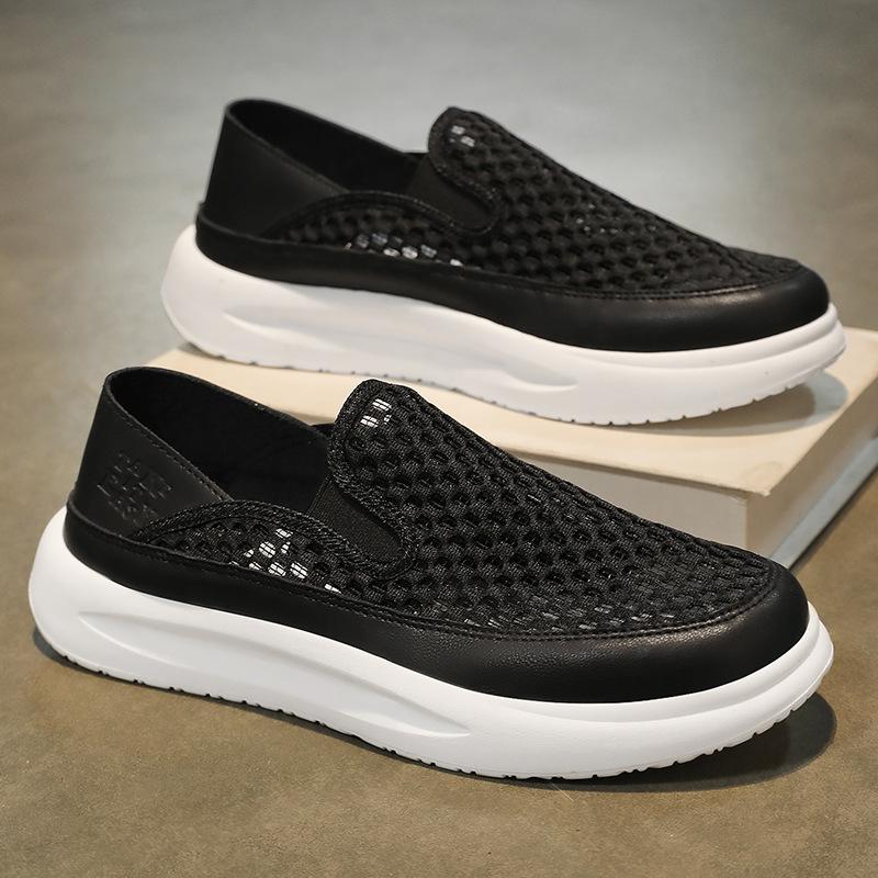 

Men s breathable casual mesh shoes soft sole soft surface ultra-light non-slip one-pedal lazy shoes 44 чёрный