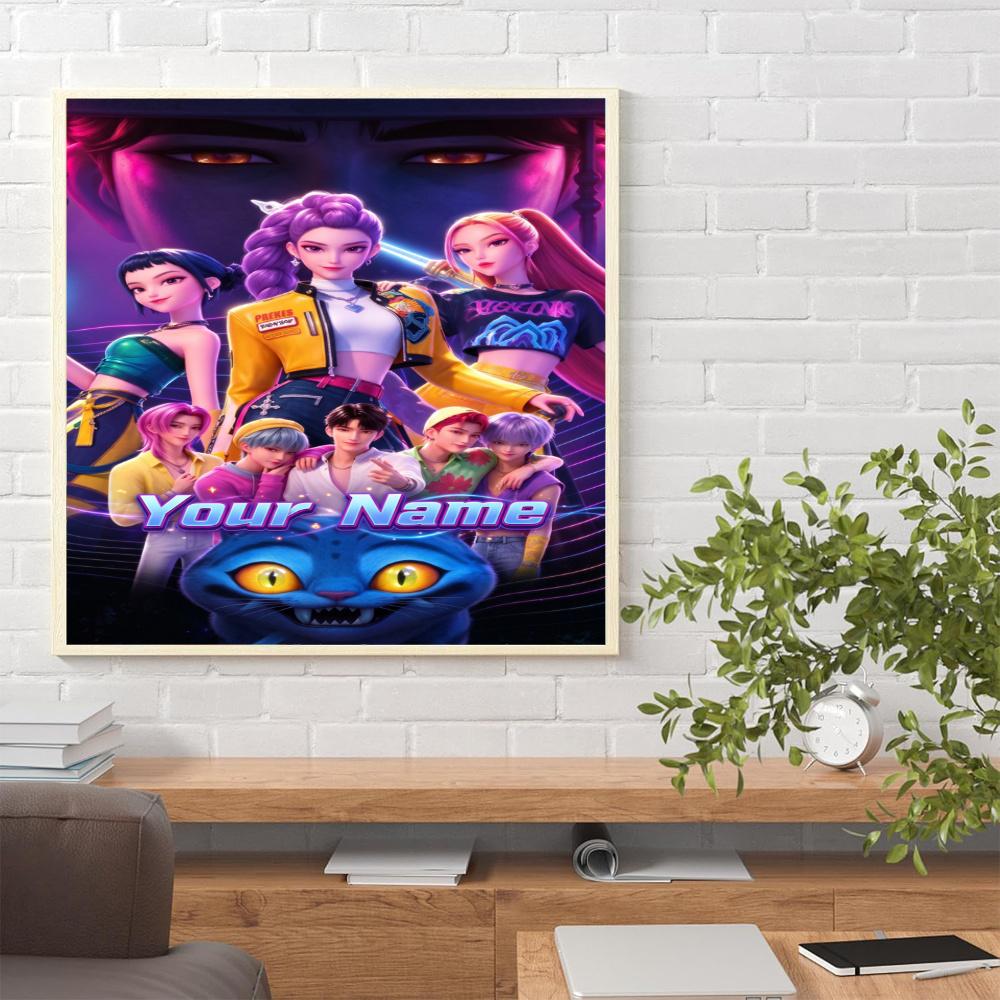 Kpop Demon Hunters Customize Your Name Diamond Painting Round Diamond Rhinestones Mosaic Diamond Embroidery Wall Paintings Rhinestones Gift Frameless
