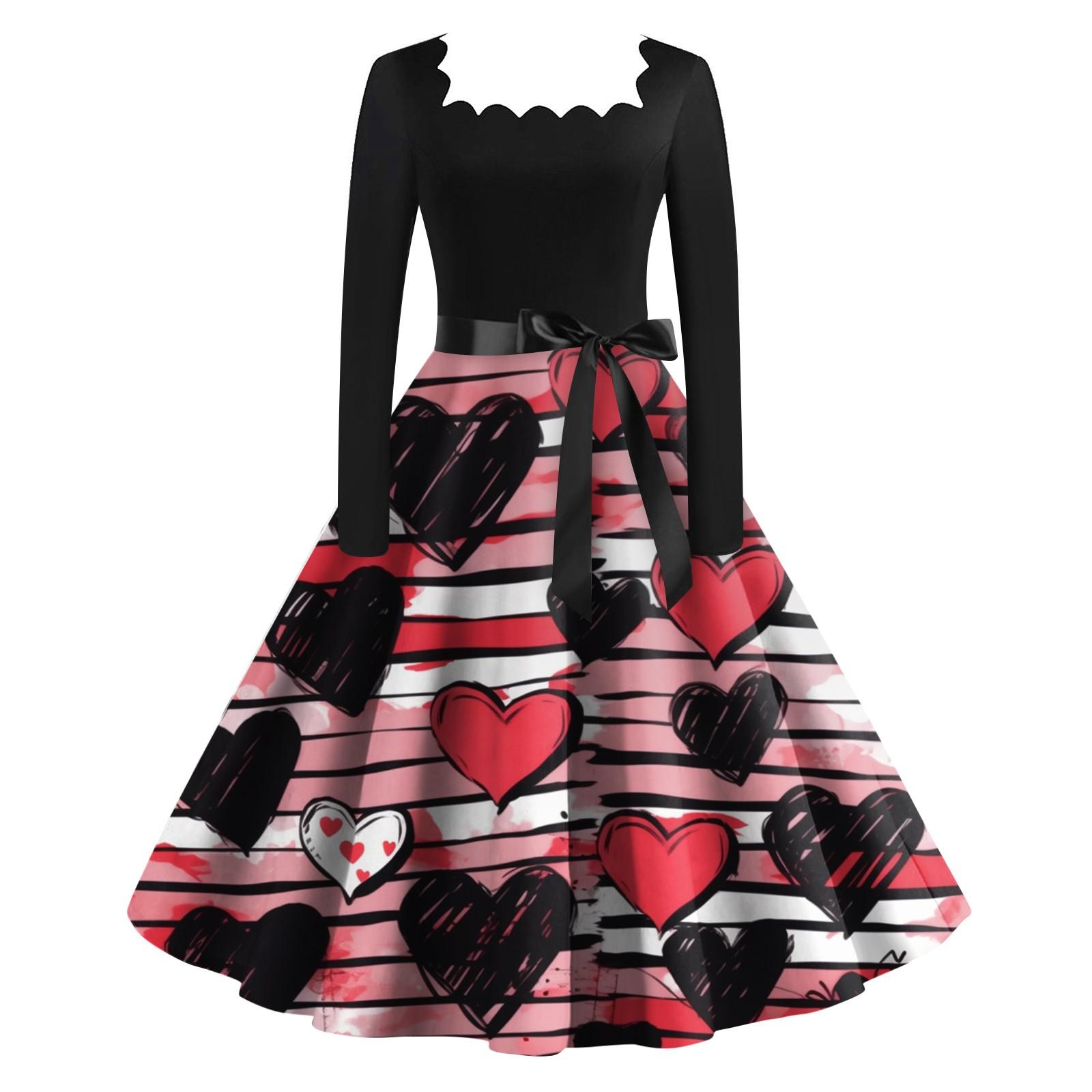 Женское винтажное классическое платье с длинным рукавом и принтом на День святого — фото 3