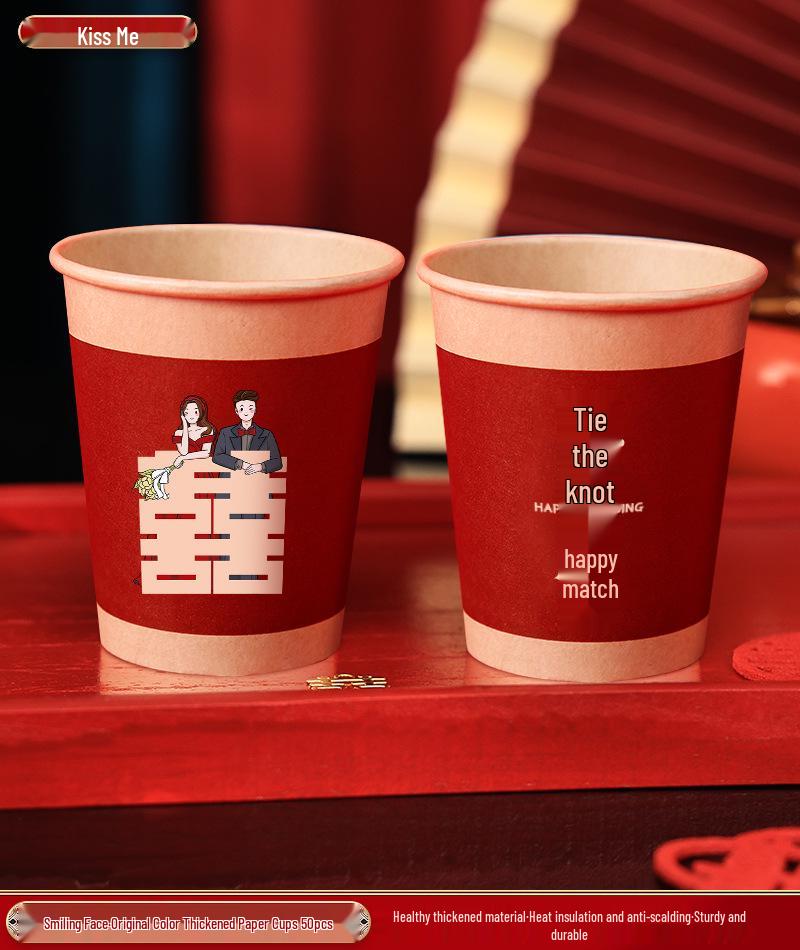 Double Happiness Wedding Celebration Paper Cups - Thick Disposable Set for Weddings and Events