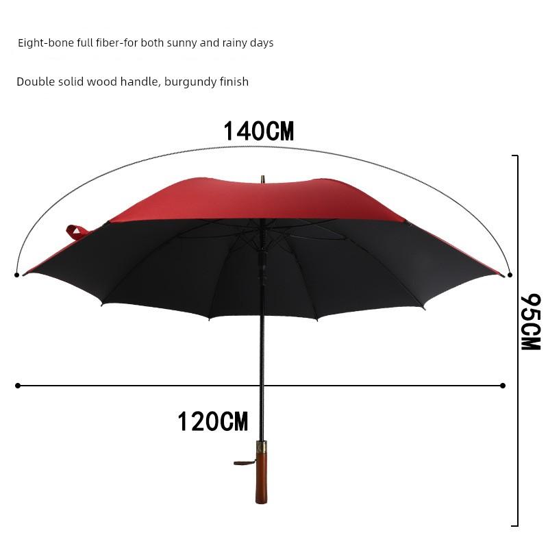 New Vintage Solid Wood Long-Handle Umbrella, Business 8-Rib Men's Double Black-Coated Sun and Rain Umbrella, Customizable with Engraving and