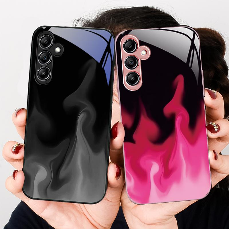 Simple Green Flame For Samsung Galaxy A01 A02 A03 Core A04 A14 4G A13 54 34 31 20 25 23 22 5G S21 Ultra S20 Glass Phone Case