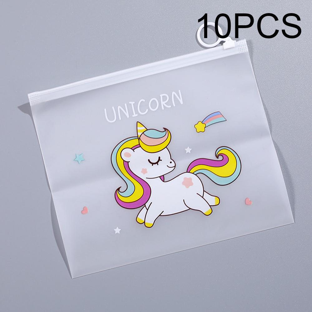Runtow 10pcs 21x17cm Cute Unicorn Cartoon File Storage Bag, Transparent Zipper Storage Bag,Birthday Gift Bag,Baby Shower