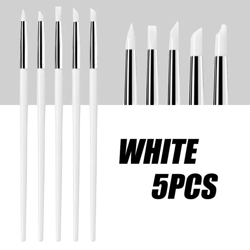 5Pcs/Set Silicone Nail Brush Carving Emboss Hollow Gel Shaping Pink Nail Art Pen DIY Dotting Manicure Tools Accessories