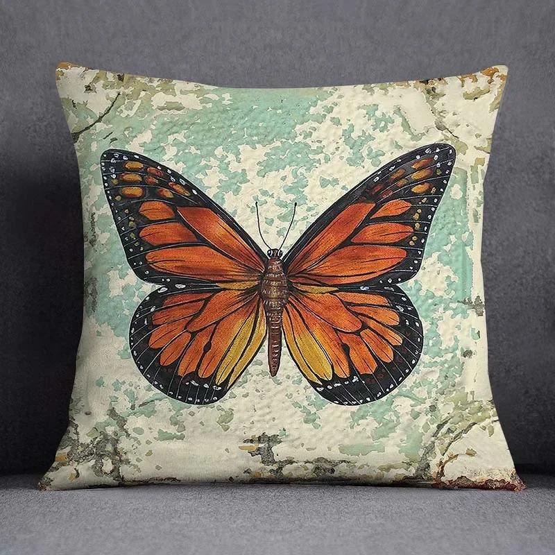 Vintage Butterfly Print Cushion Cover Peach Skin Throw Pillow Cover Pillowcase Sofa Living Room Spring Home Decor Pillow Case