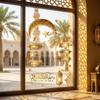 Eid Mubarak Ramadan Wall Decor Stickers Lantern Moon Star Transparent Static Cling Sticker Removable Gold-Vermeil Finish