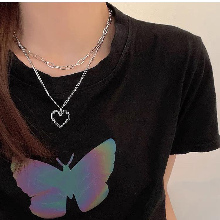 Spice Girls Sweet Cool Cosmic Opal Artificial Pearl Necklace Female Tide Double Layer Stacked Wearing Love Hip Hop Collarbone Chain