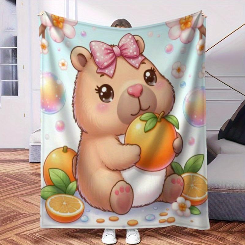 

Capibara theme pattern Flannel printed blanket suitable for all seasons suitable for living room office sofa and travel 75x90cm
