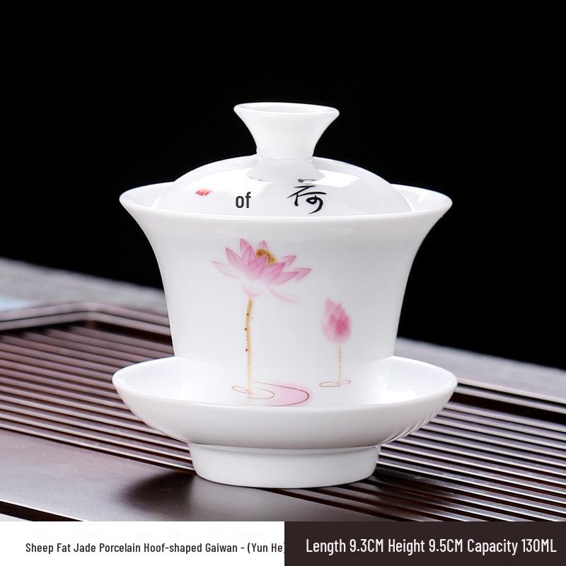 Ceramic Ink Wash Hovering Gaiwan Tea Set - White Porcelain Kung Fu Tea Ceremony Utensils.