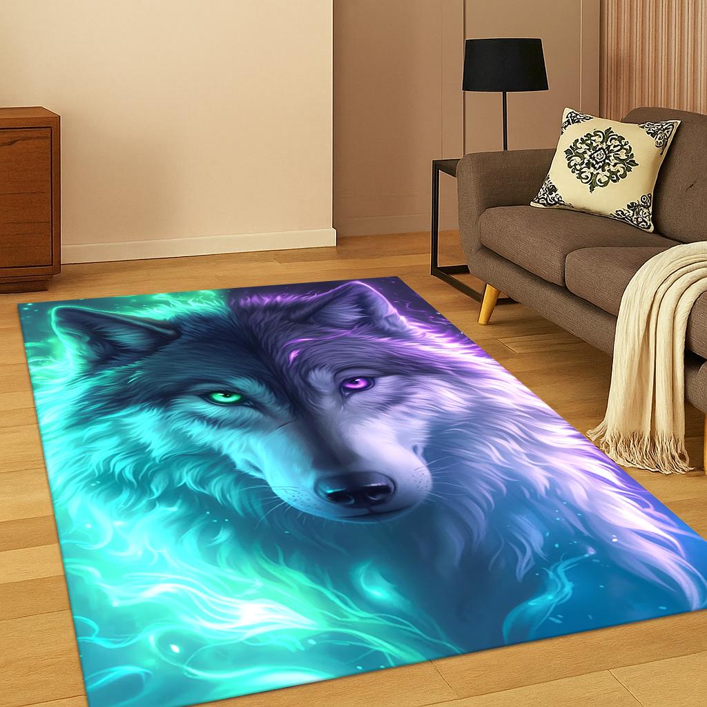Wolf Animal Cartoon Carpet Rug for Sofa Bedroom Living Room Playroom Doormat Home Decor ,Kid Game Area Rug Non-slip Floor Mat