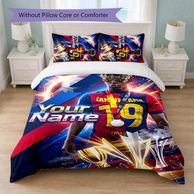 Set Biancheria da Letto Personalizzato con Nome Testo Lamine Yamal 1 Copripiumino+2 Federe Logo Calcio Regalo Personalizzato per Occasioni Speciali Decorazione Camera da Letto