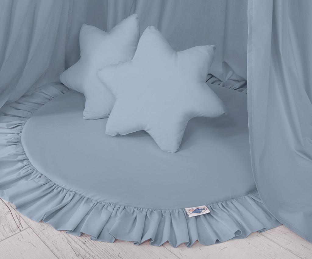 Set: hanging canopy for a children's room, mat with ruffles, pillows - dirty blue