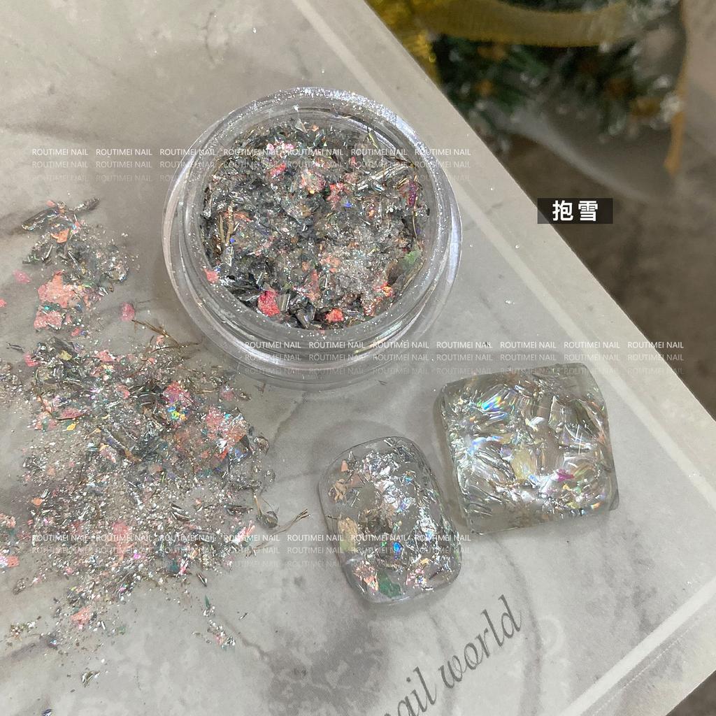 4/1Box Irregular Foil Opal Nail Glitter Sequins Sparkly Gradient Symphony Polarized Flakes Silver Gold Mixed Nail Art Decoration