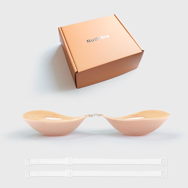 Hand-Brushed Adhesive Breast Pasties for Enhanced Look with Transparent Straps, Gathering Effect, and Invisible Bra Cups for Small/Flat Chests