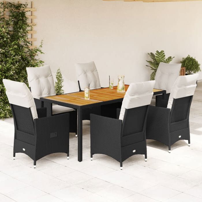 VidaXL Ensemble à manger de jardin coussins 7pcs Noir Résine tressée, ensemble de salle à manger d'extérieur, meuble de 3276685