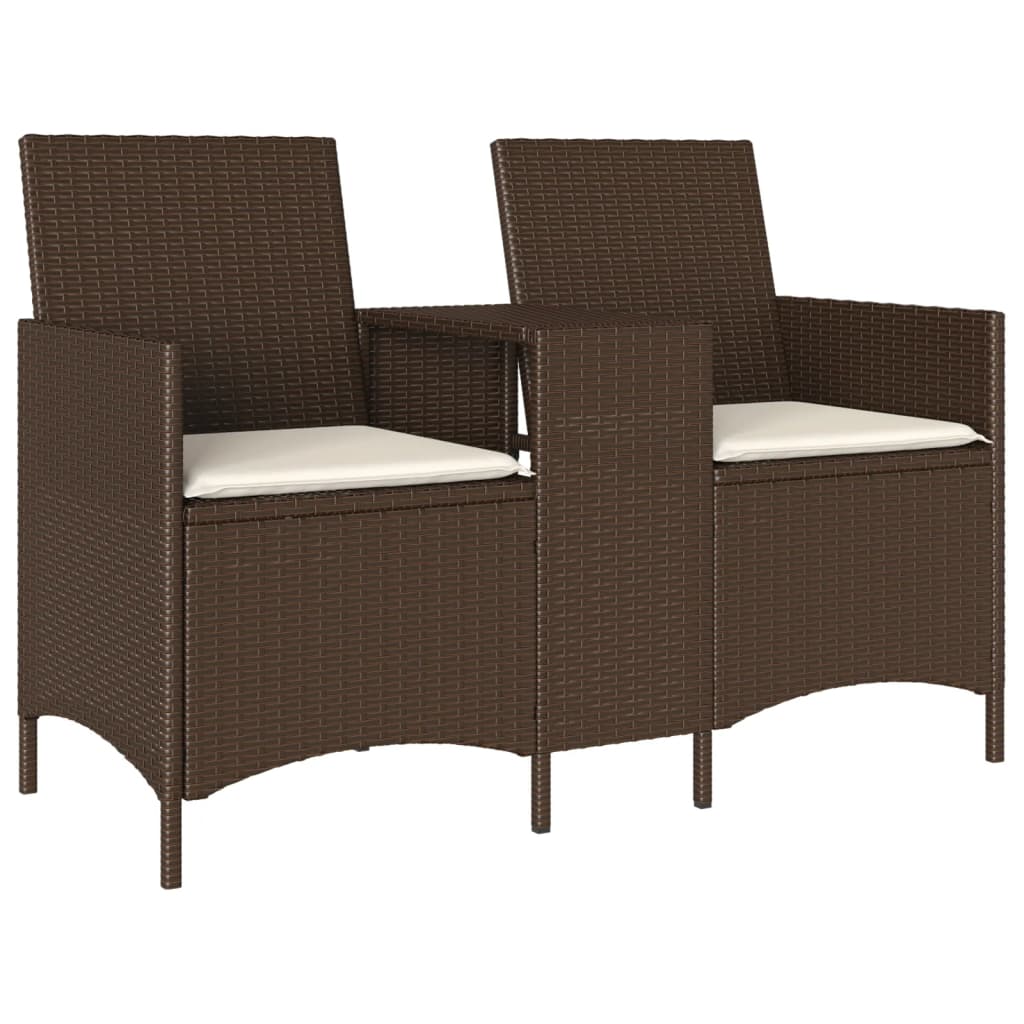 2 Seater Garden Sofa with Table and Cushions Brown Poly Rattan