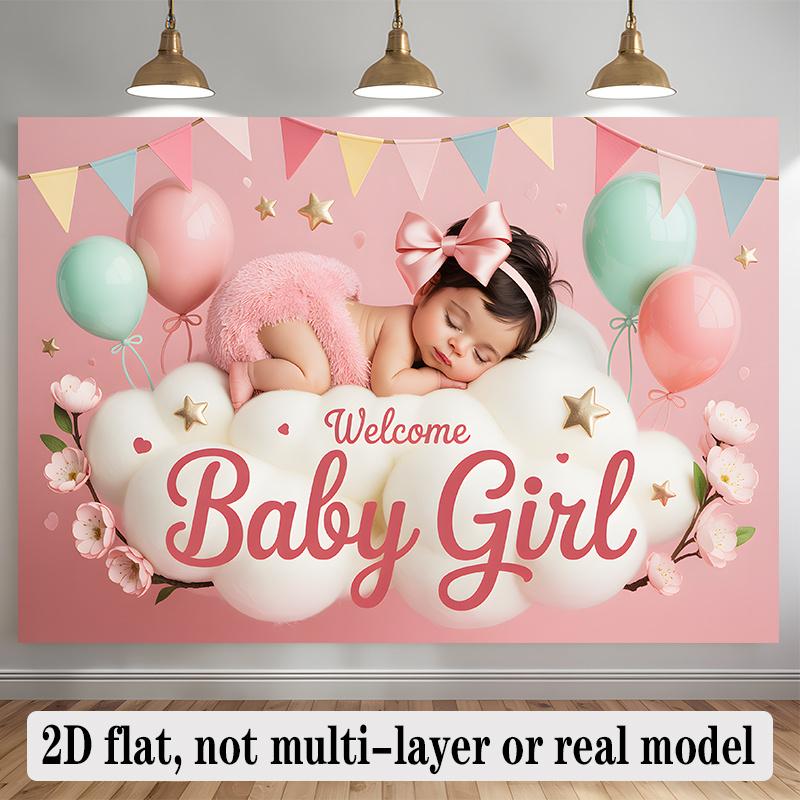 2D flat banner 1 piece baby welcoming girl background fabric for decoration polyester banner decoration